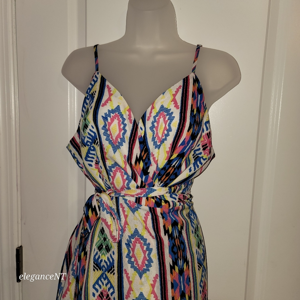 Forever 21 Multicolor Patterned Wrap Style Women's Dress Sz: Large - Picture 2 of 6